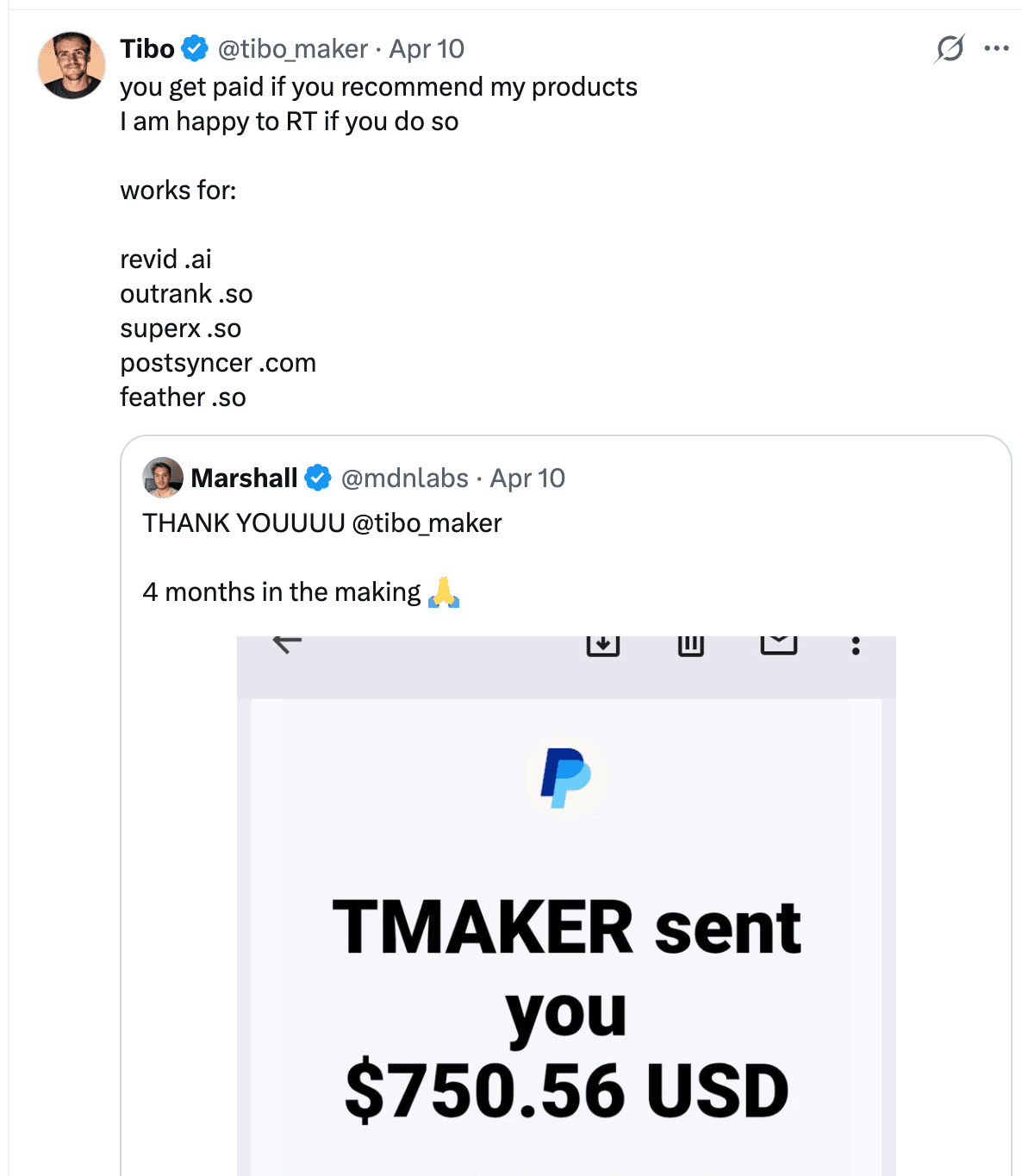 Public founder post about affiliate or partner marketing 1