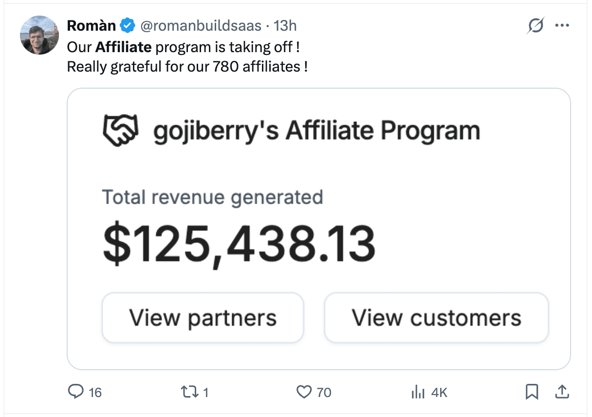 Public founder post about affiliate or partner marketing 2