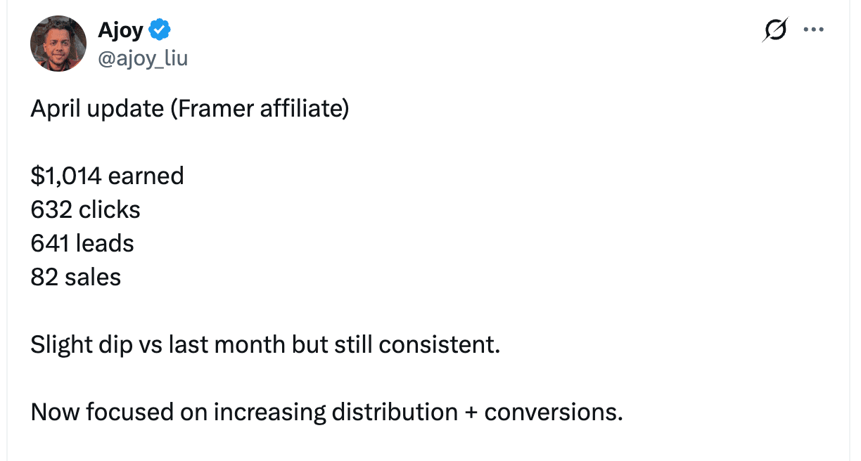 Public founder post about affiliate or partner marketing 3