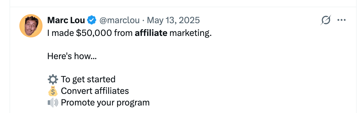 Public founder post about affiliate or partner marketing 8